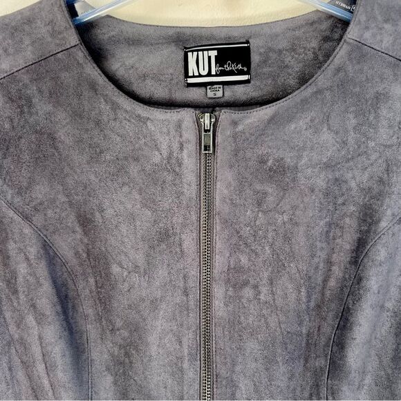 Kut from the Kloth Charcoal Faux Suede Peplum Full Zip Career Cadual Blazer SZ S - Picture 3 of 13